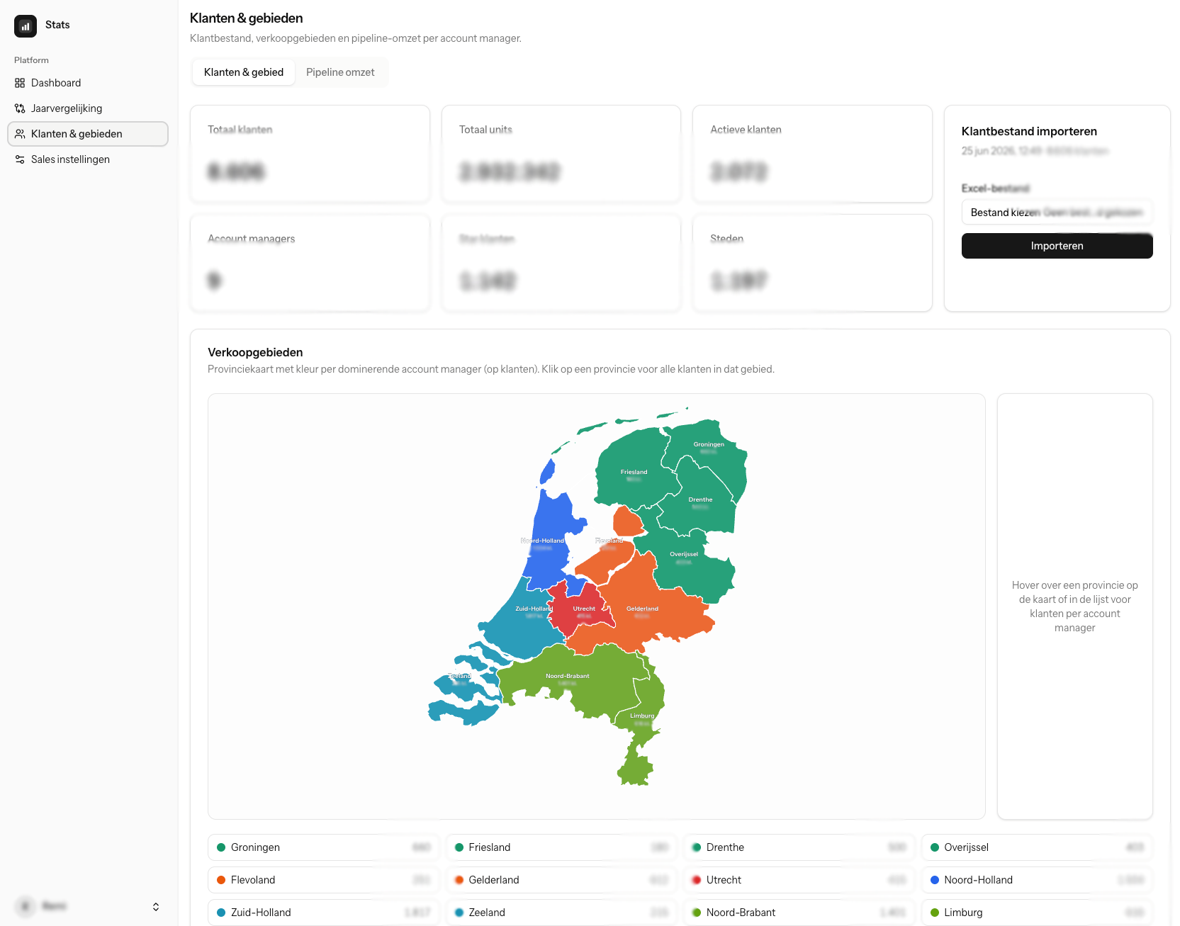 Klanten, verkoopgebieden en pipeline-omzet op de kaart