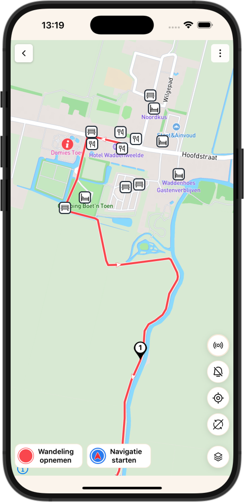 WandelWeb · kaart met rustpunten en navigatie